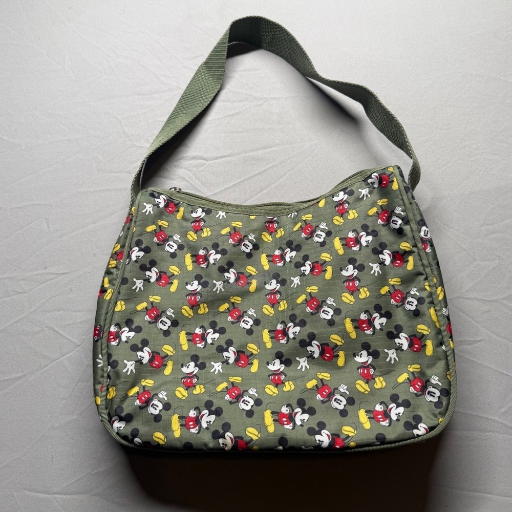 Disney Animations Mickey Mouse Olive Green Ripstop Nylon Zip Shoulder Bag Purse